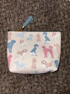 Playful Dog Print Zipper Pouch - Pink & Blue